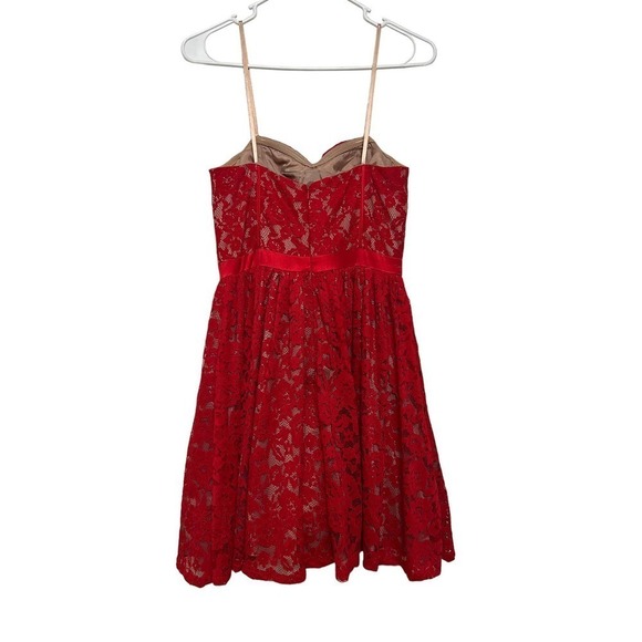 Red Aqua Sweetheart Neckline Strapless Lace Dress Size 4 - Picture 6 of 7